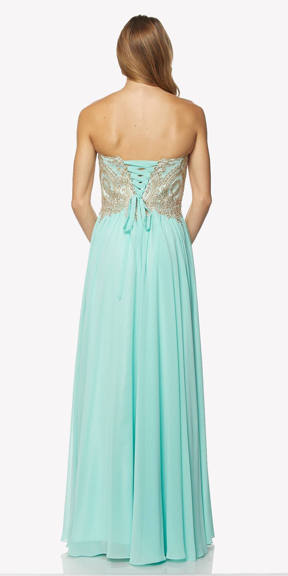 Juliet 608 Embroidered Bodice Long Formal Dress Lace Up Back