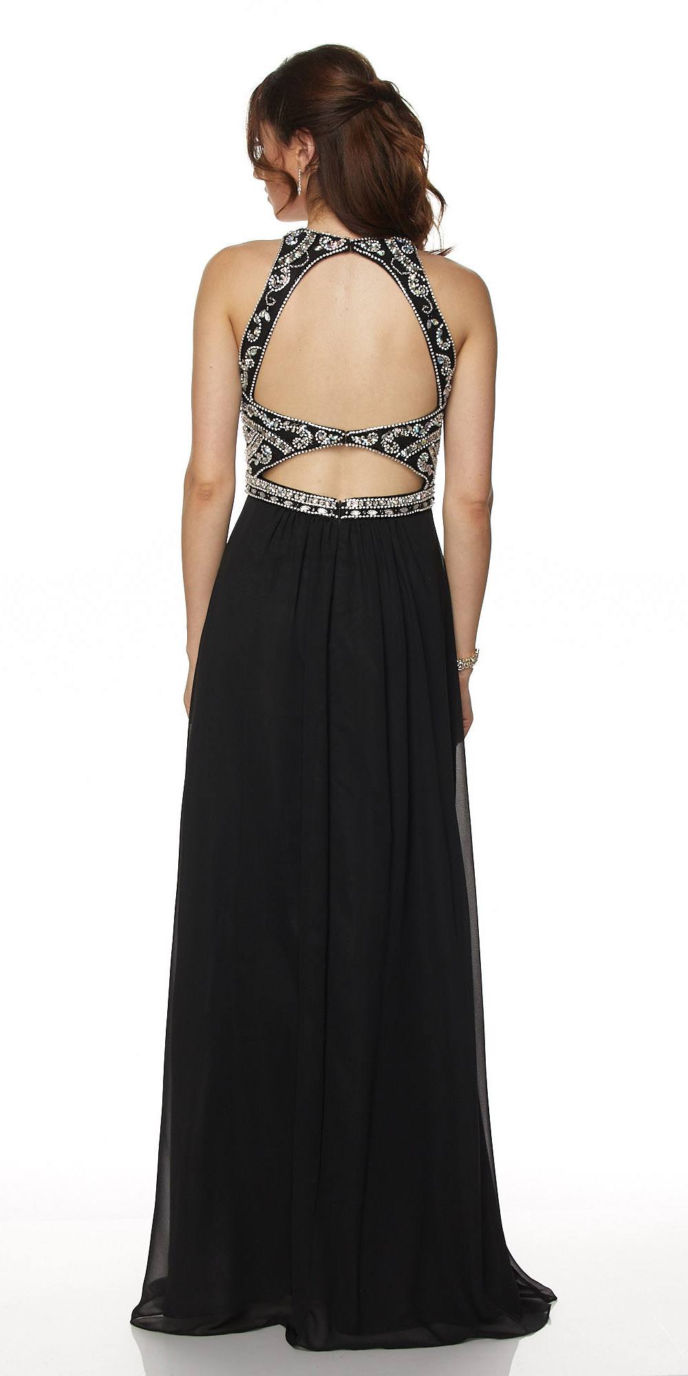 Juliet 609 A Line Chiffon Floor Length Gown Cut Out Back