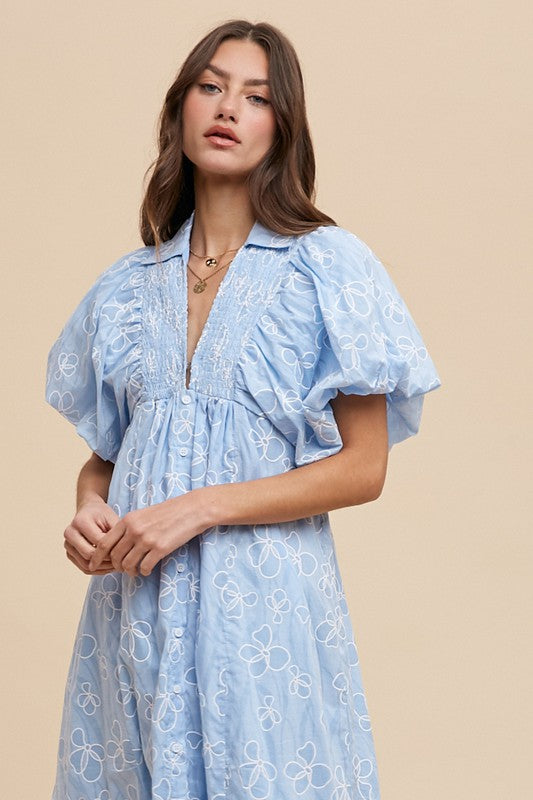 Floral Smock Detail Puff Sleeve Summer Dress – Feminine Floral Smocked Puff Sleeve Dress with Delicate Details for Casual and Special Occasions