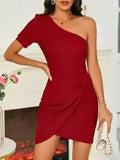 Twisted Single Shoulder Short Sleeve Dress