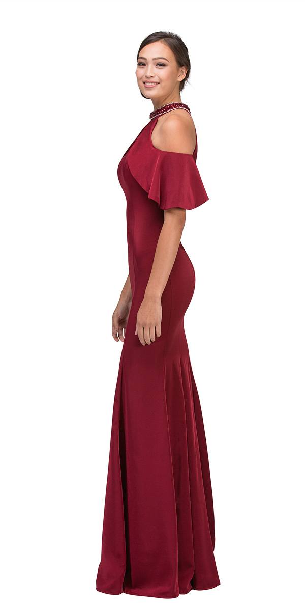 CLEARANCE - Eureka 6110 Cold Shoulder High Neckline Mermaid Gown (Size XS)