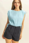 HYFVE Bubble Hem Side Tie Detail Round Neck Sleeveless Blouse