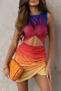 Floral Twist Front Mini Dress - Ruched Detail | Femstylo