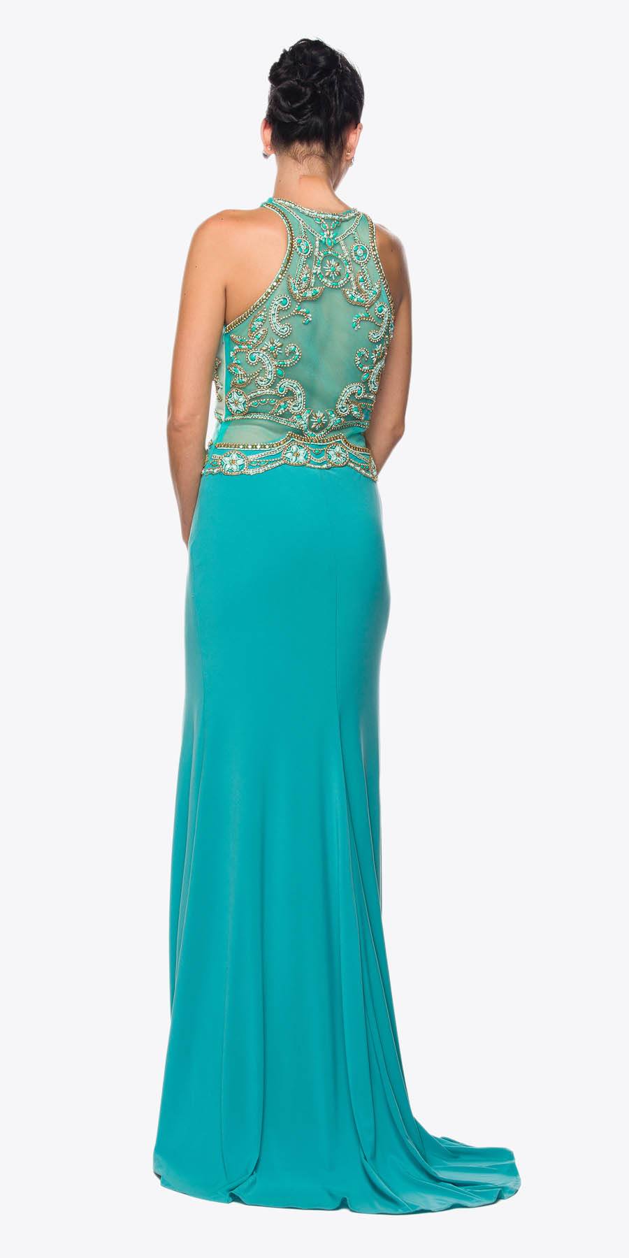 Juliet 617 Embellished Bodice Sheer Midriff Evening Gown