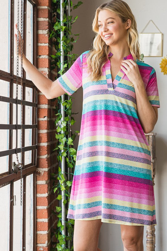 Colorful Full Size Striped Short Sleeve Mini Tee Dress Plus Size Casual Essential Summer Dress