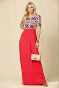 Houndstooth Maxi Dress | Short Sleeve Pocketed Style | Femstylo