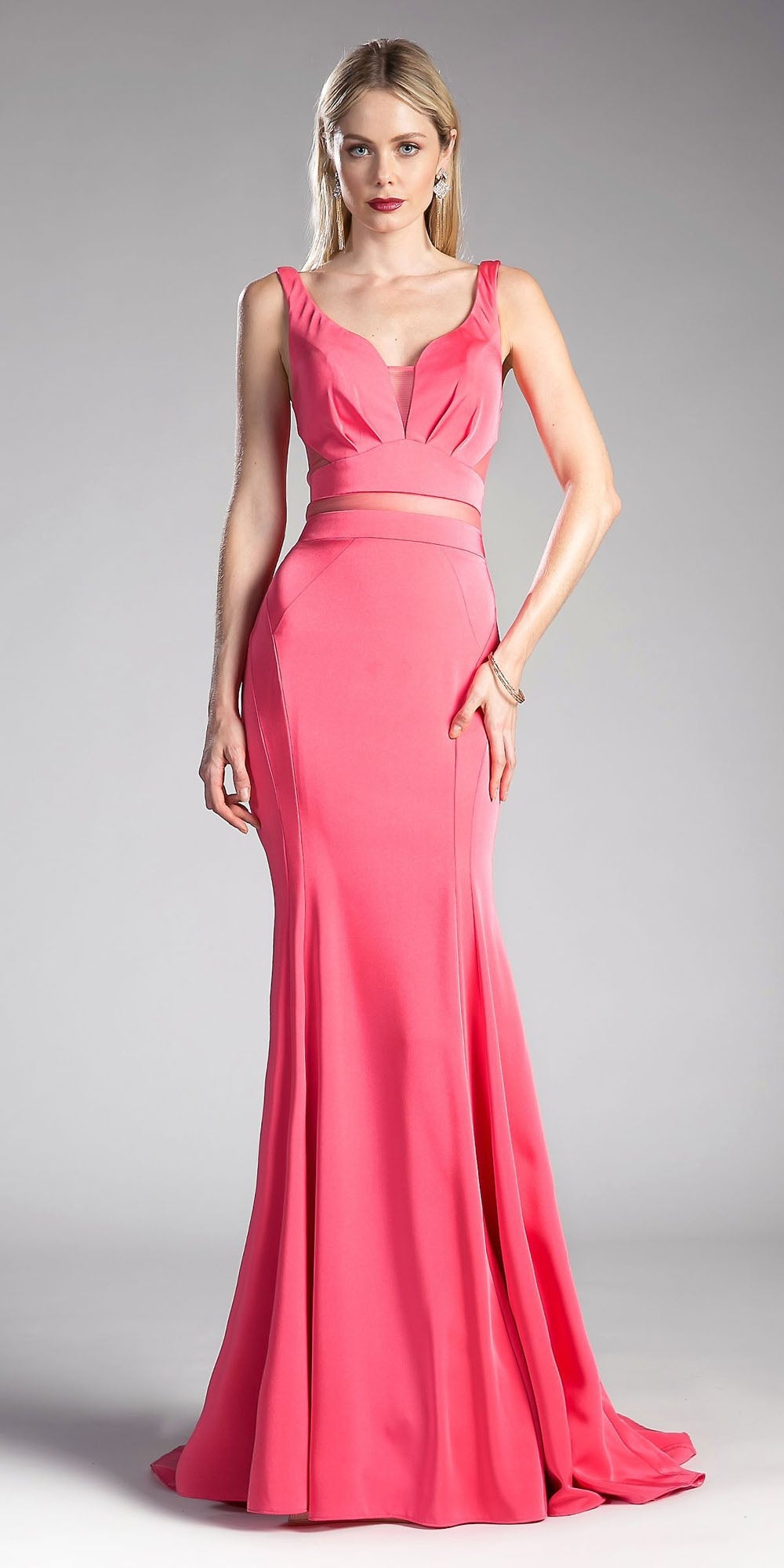 Cinderella Divine 62454 Fitted Jersey Dress Ruffled Cut Out Back