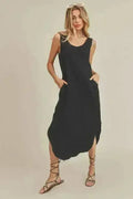 Cotton Midi Tank Dress with Pockets – Casual & Comfortable