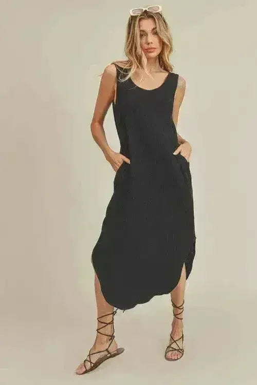 Cotton Midi Tank Dress with Pockets – Casual & Comfortable