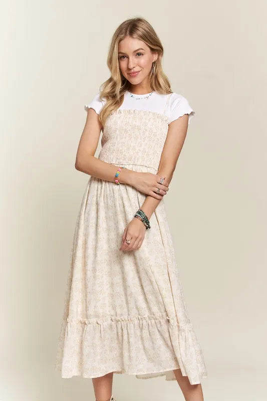 New Summer Smocked Floral Ruffled Hem Cami Dress – Feminine, Charming, Playful, Perfect for Warm Weather and Casual Outings