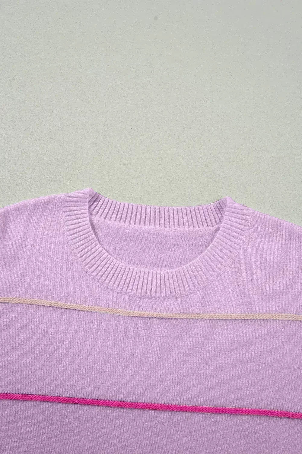 White Striped Half Sleeve Drop Shoulder Sweater