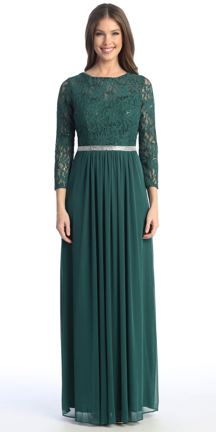 CLEARANCE - Celavie 6305L Three-Quarter Length Lace Sleeve Dress A-line (Size M)