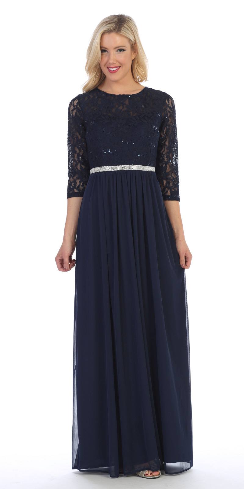 CLEARANCE - Celavie 6305L Three-Quarter Length Lace Sleeve Dress A-line (Size M)