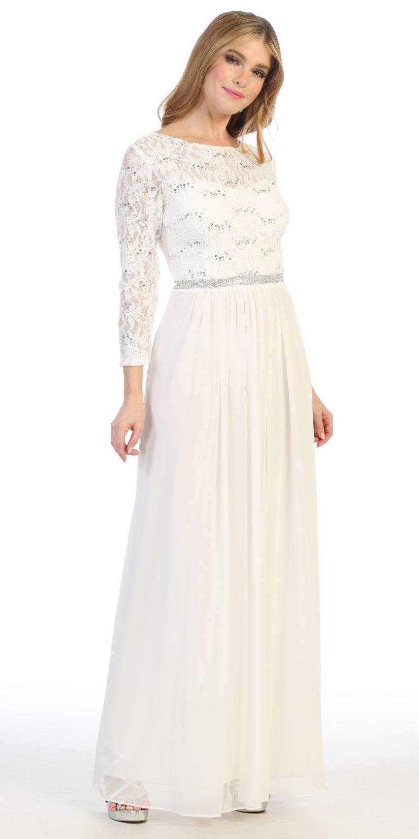 CLEARANCE - Celavie 6305L Three-Quarter Length Lace Sleeve Dress A-line (Size M)