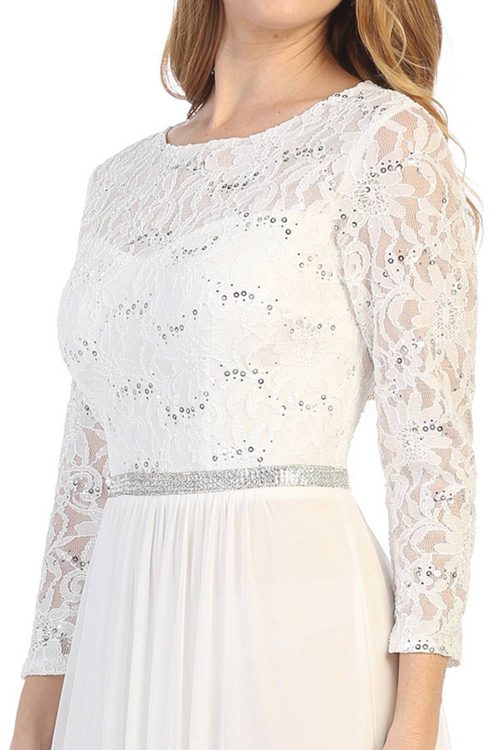 CLEARANCE - Celavie 6305L Three-Quarter Length Lace Sleeve Dress A-line (Size M)