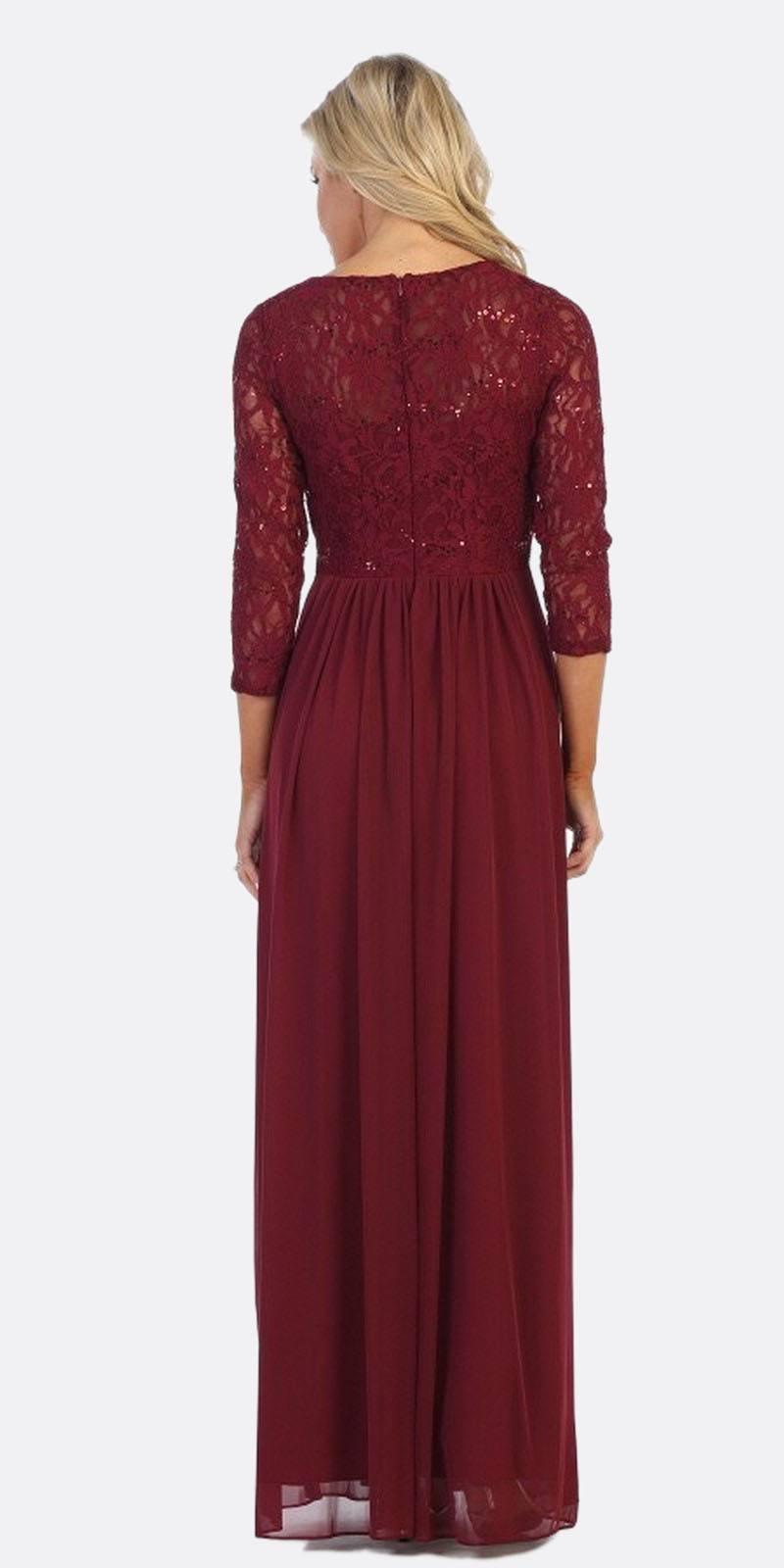 CLEARANCE - Celavie 6305L Three-Quarter Length Lace Sleeve Dress A-line (Size M)