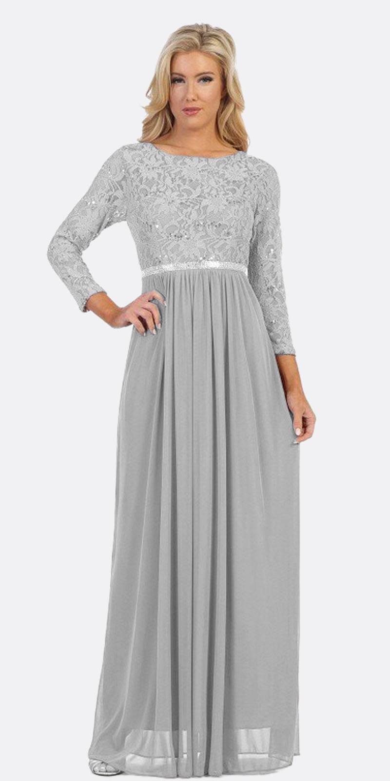 CLEARANCE - Celavie 6305L Three-Quarter Length Lace Sleeve Dress A-line (Size M)