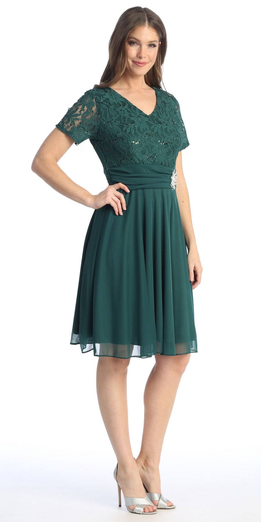 CLEARANCE - Celavie 6320S Knee Length Dress With Short Sleeves (Size L)