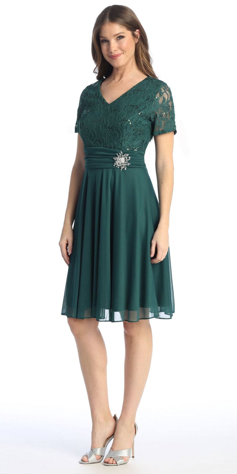 CLEARANCE - Celavie 6320S Knee Length Dress With Short Sleeves (Size L)