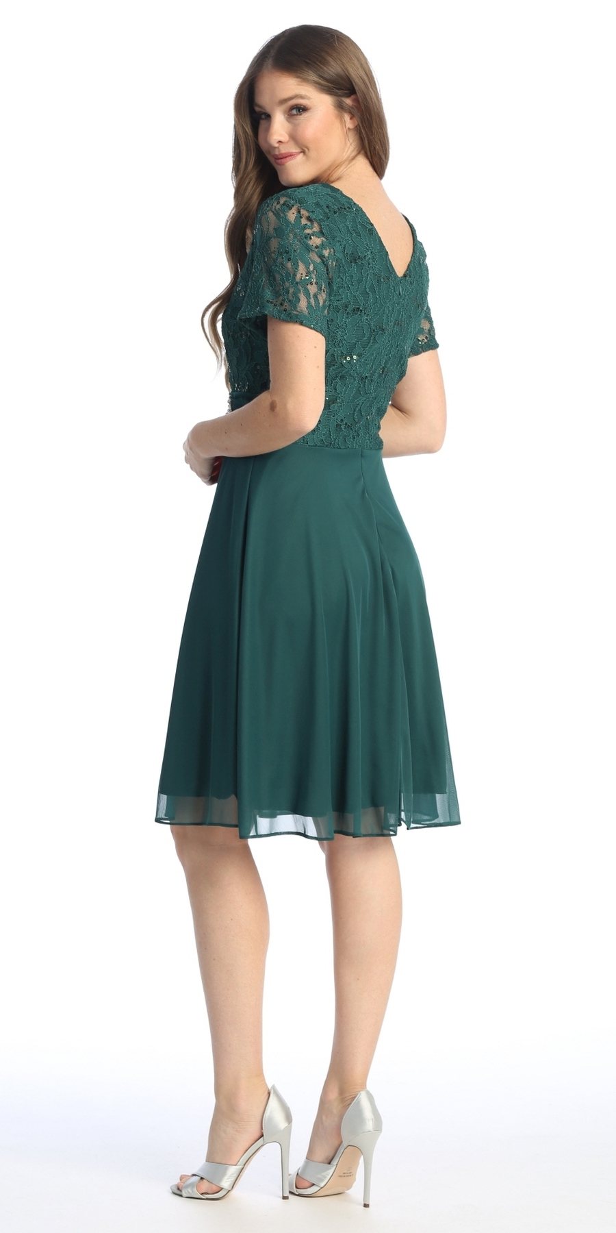 CLEARANCE - Celavie 6320S Knee Length Dress With Short Sleeves (Size L)