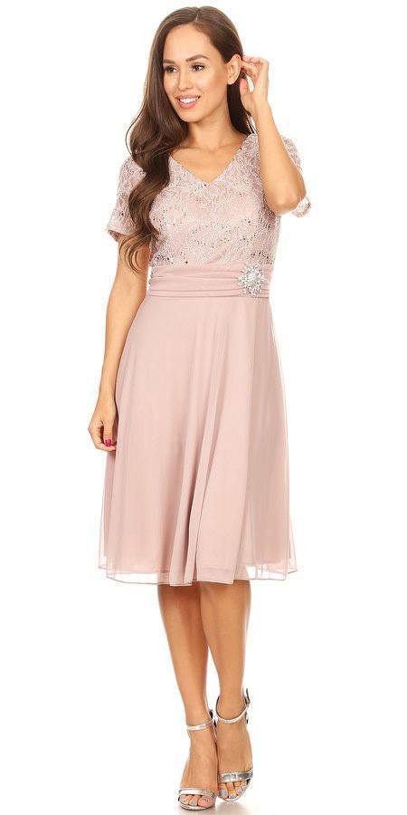 CLEARANCE - Celavie 6320S Knee Length Dress With Short Sleeves (Size L)