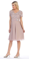CLEARANCE - Celavie 6320S Knee Length Dress With Short Sleeves (Size L)