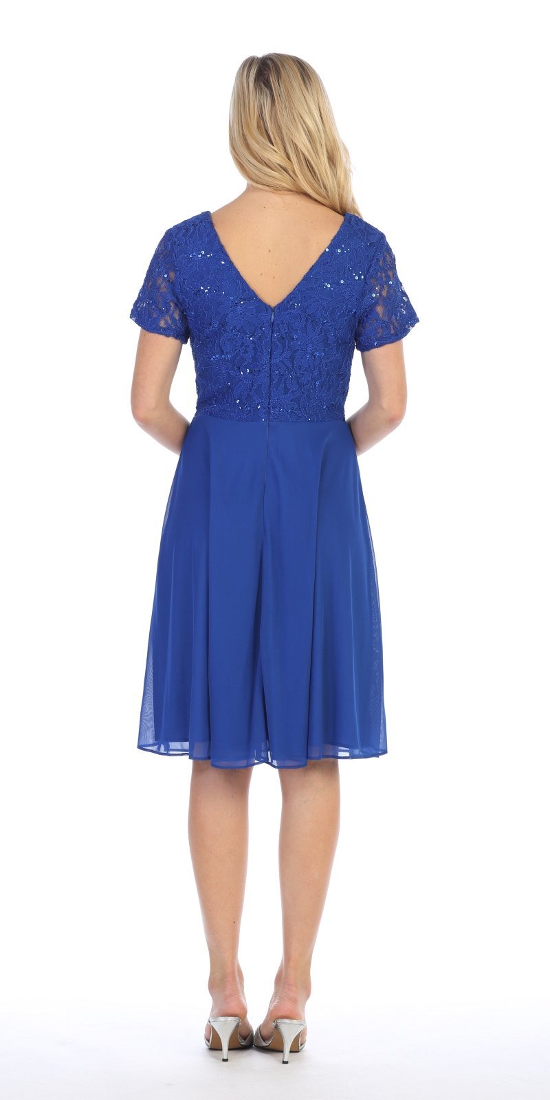 CLEARANCE - Celavie 6320S Knee Length Dress With Short Sleeves (Size L)