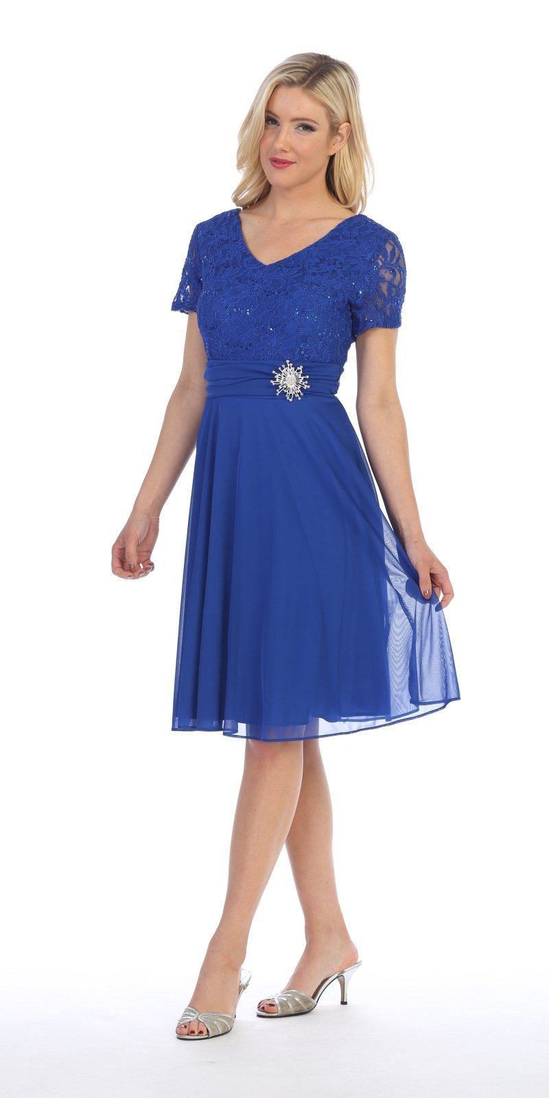 CLEARANCE - Celavie 6320S Knee Length Dress With Short Sleeves (Size L)