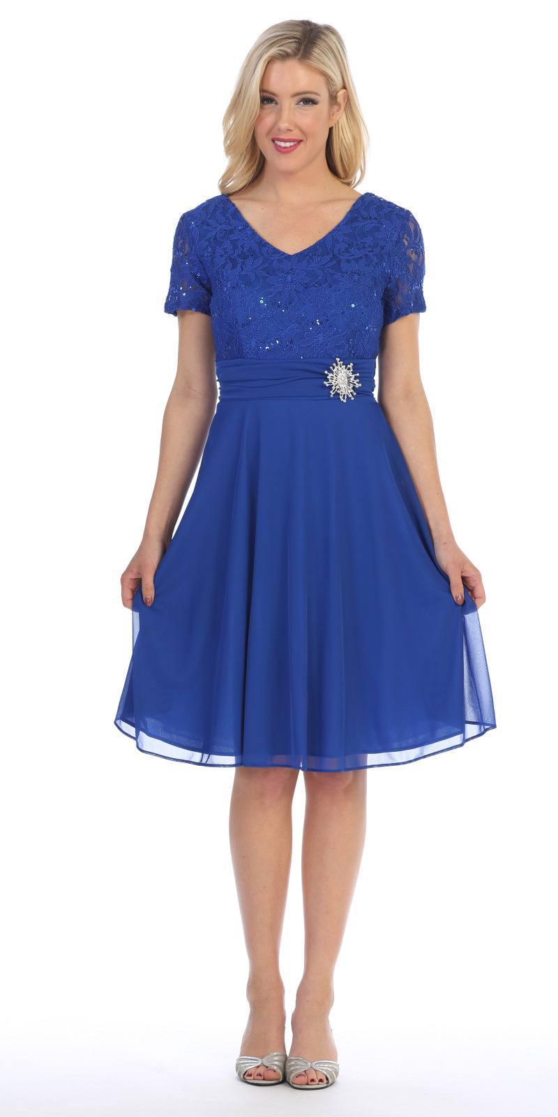CLEARANCE - Celavie 6320S Knee Length Dress With Short Sleeves (Size L)