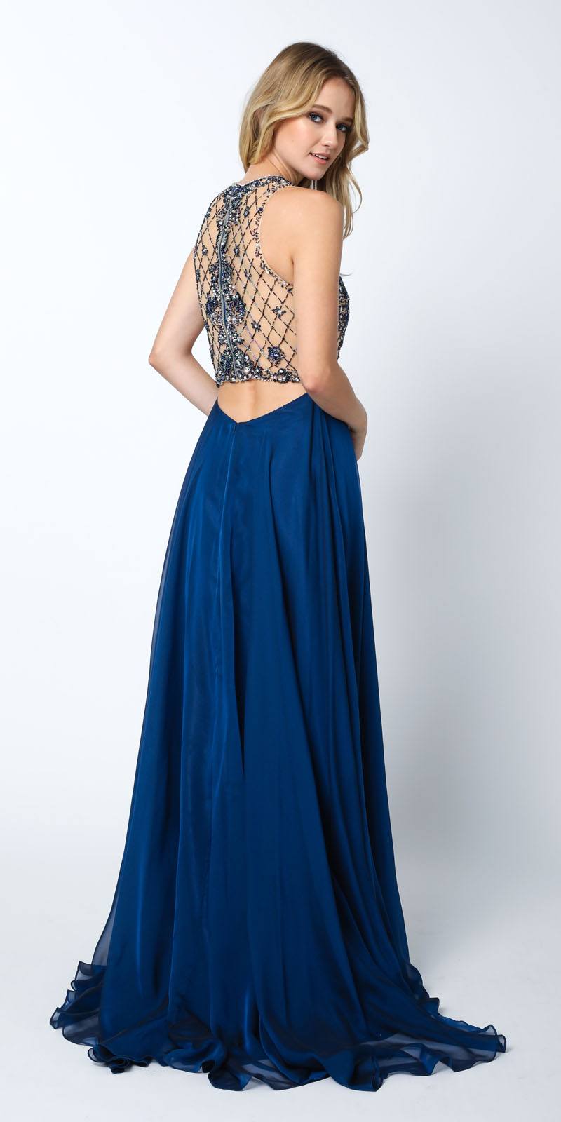 Juliet 637 Sleeveless A-Line Rhinestone Embellished Gown