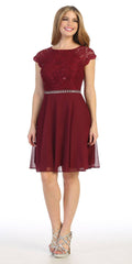 CLEARANCE - Celavie 6394-S Embellished Waist Short Sleeve Dress (Size 2XL)