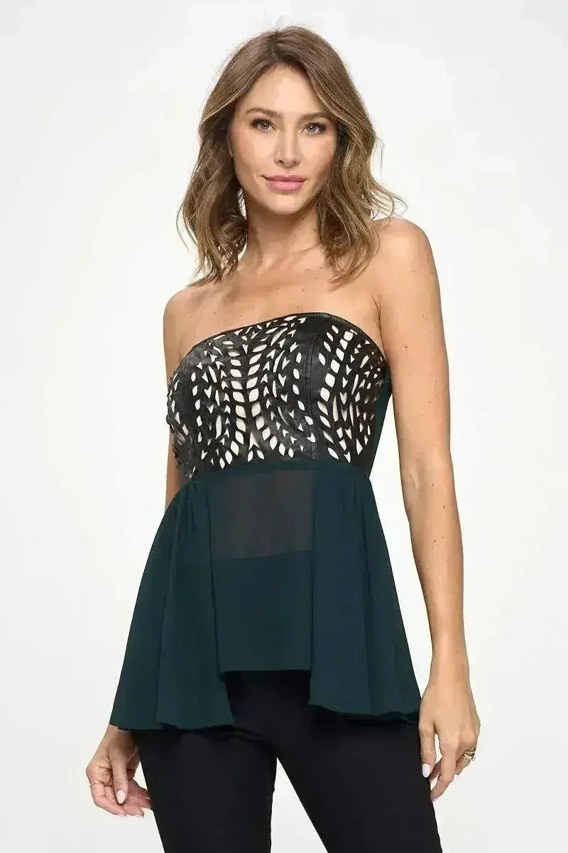 Strapless Laser-Cut Peplum Top - Chic Color Block Tube Top | Femstylo