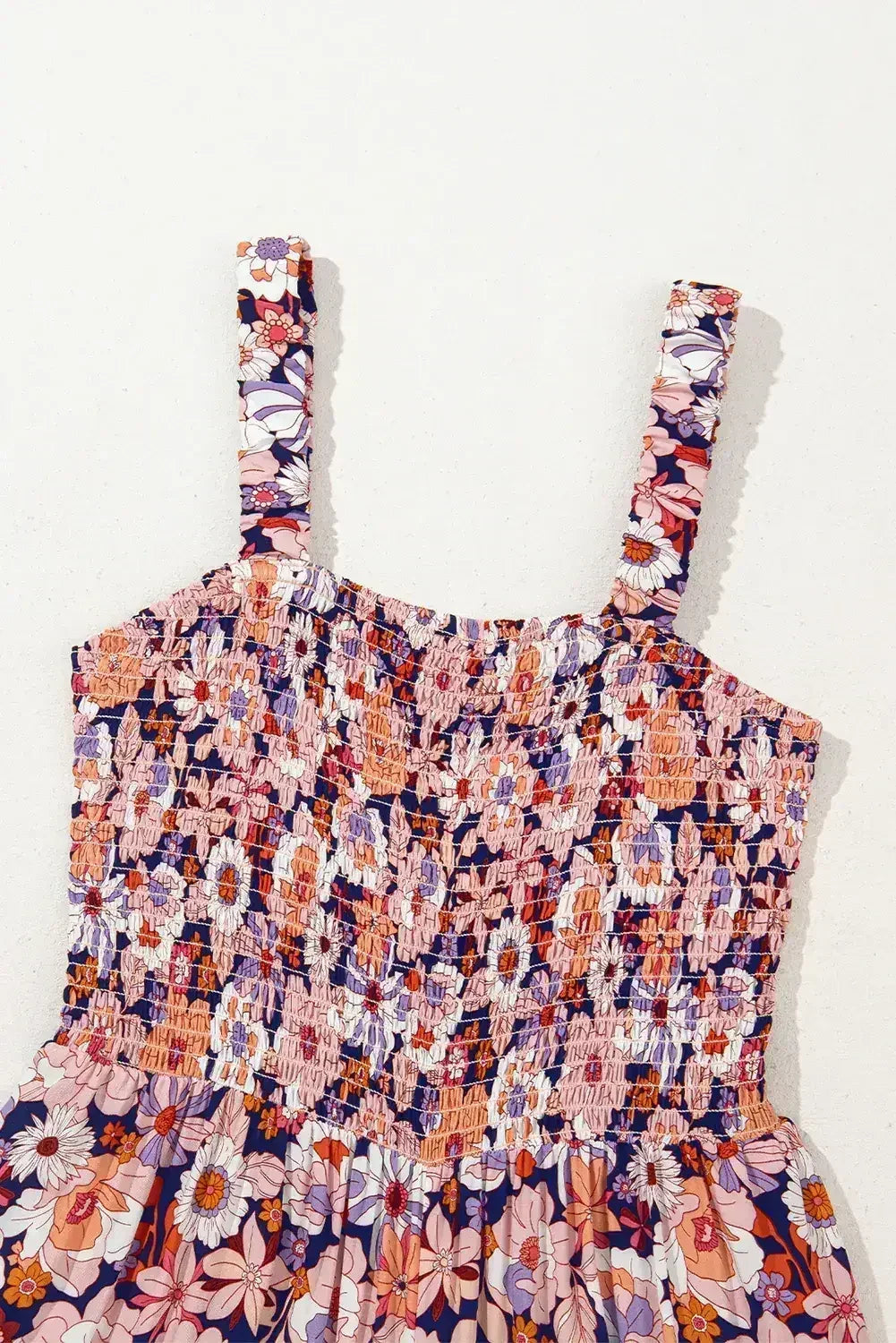 Purple Floral Square Neckline Stretch High Waist Jumpsuit