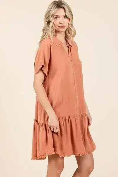 Ginger Linen Blend Button Down Shirt Mini Dress – Stylish - Femstylo