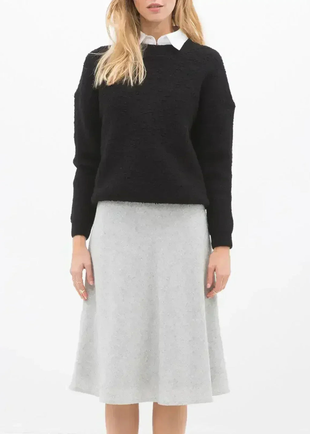 High Waisted Wool Knit Midi Skirt In Heather Grey