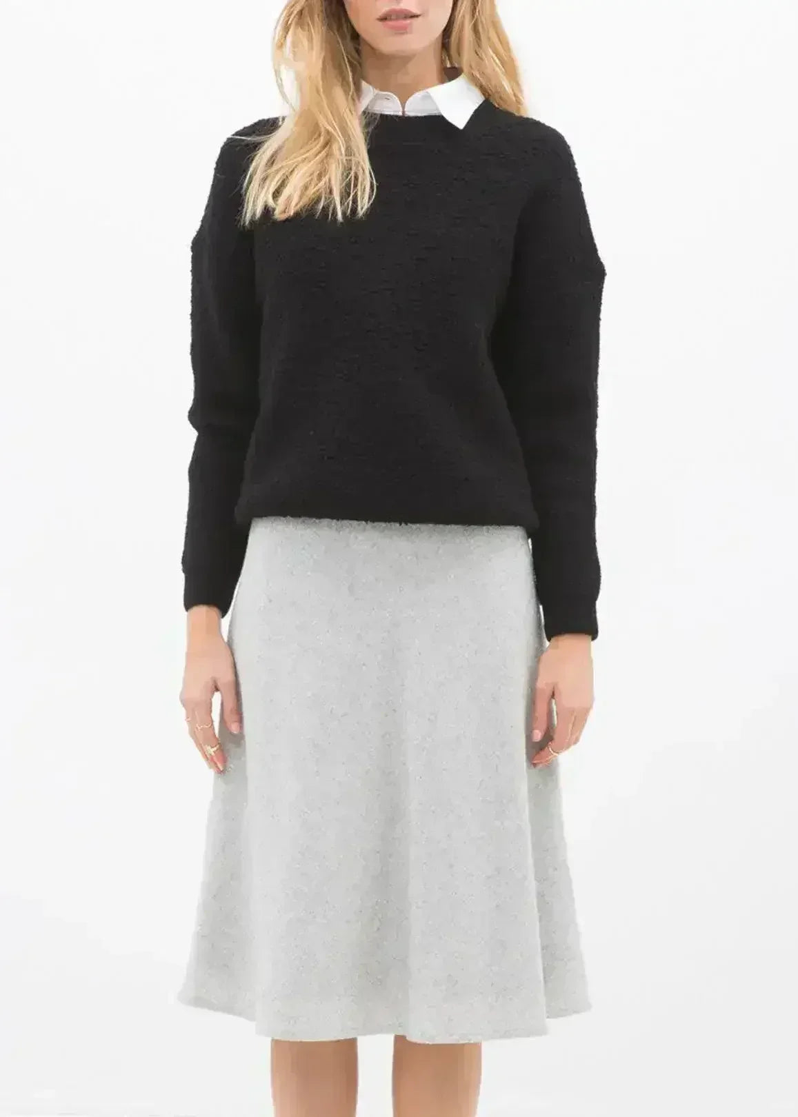 High Waisted Wool Knit Midi Skirt In Heather Grey