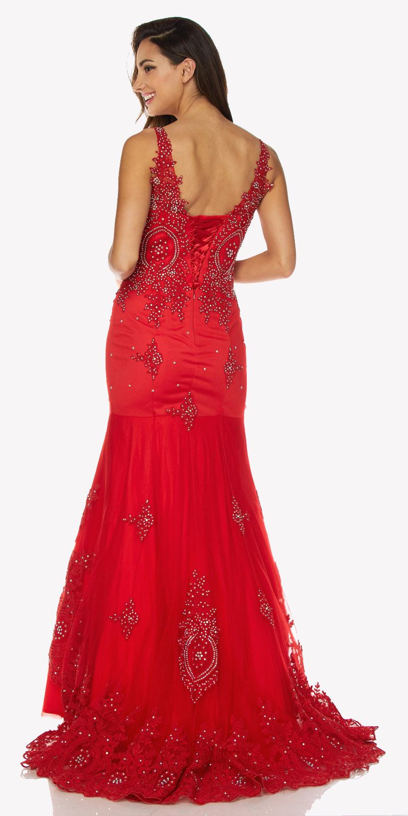 Juliet 654 Mermaid Gown Lace Up Back Embroidered