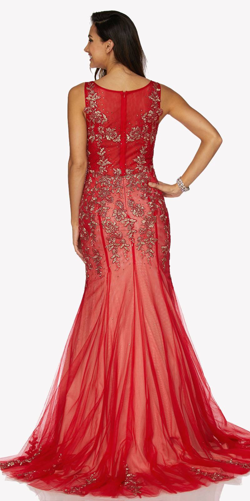 Juliet 656 Sleeveless Appliqued Mermaid Gown Godets and Train