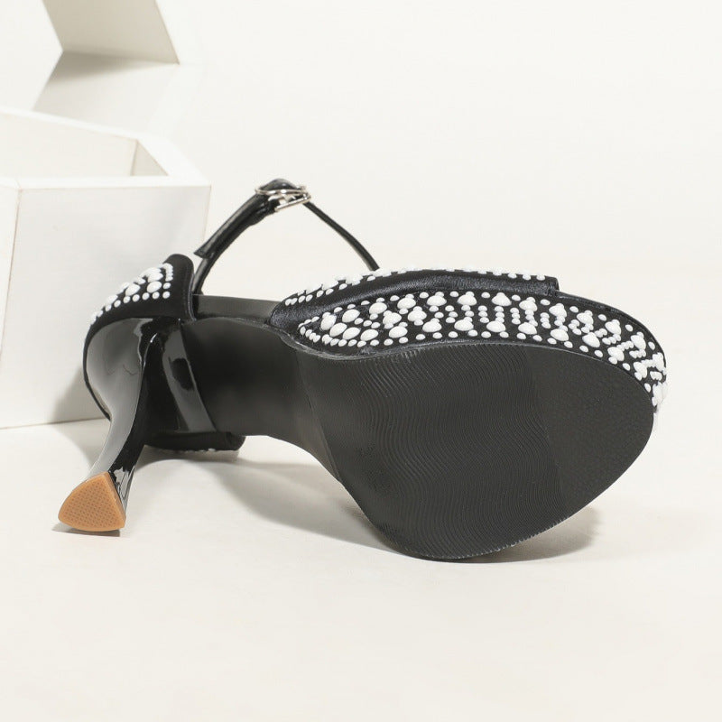 Waterproof Platform Pearl Ankle Strap High Heels