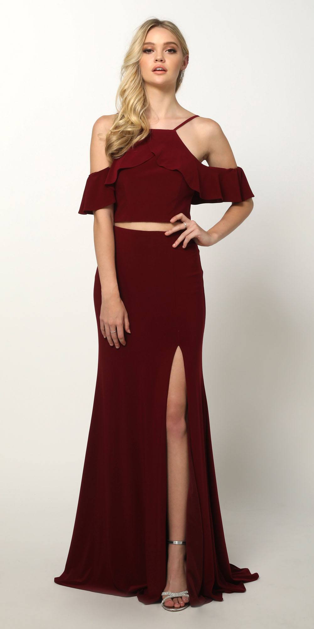 Juliet 662 Cold-Shoulder Two-Piece Gown with Slit