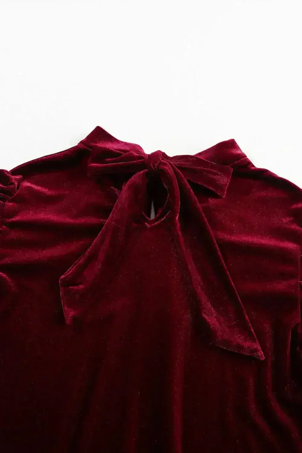 Fiery Red Velvet Blouse - Mock Neck & Puff Sleeves | Femstylo