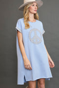 Peace Plaid Applique Short Sleeve Mini Dress – Chic and Stylish Plaid Dress with Applique Detailing for a Trendy and Versatile Look