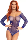 Rhinestone Snap Crotch Bodysuit - One Size - Royal Blue