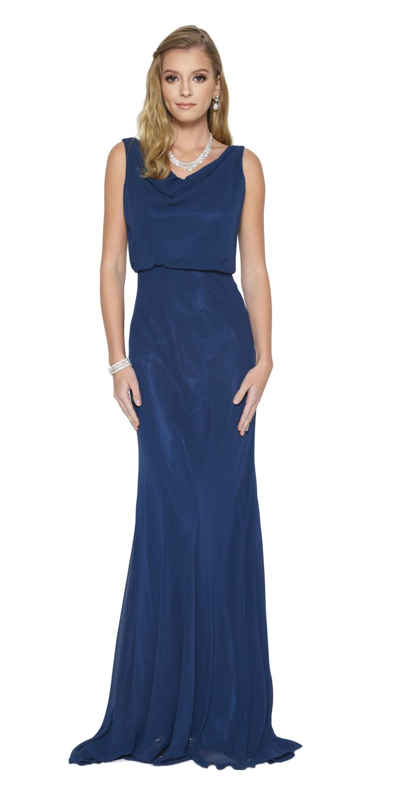 Juliet 670 Floor Length Formal Dress with Cowl Neckline