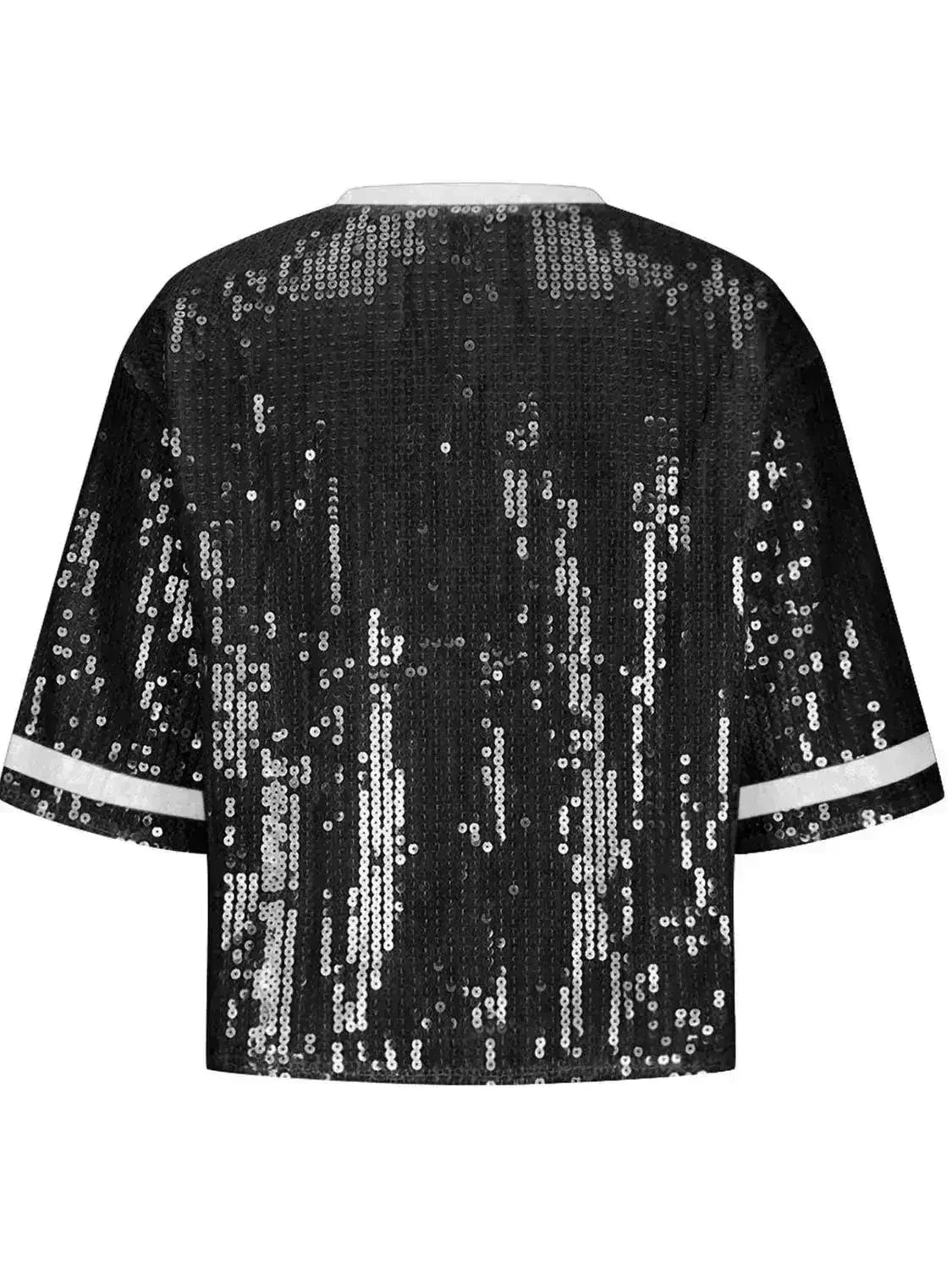 Sequin Football Top - Sparkling Half-Sleeve Blouse | Femstylo