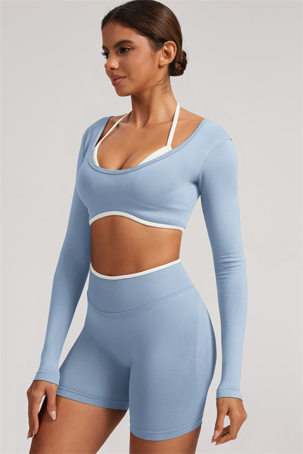 The Elevate Long Sleeve Crop top Shorts 2-Piece Set