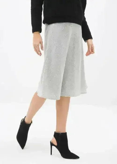 High Waisted Wool Knit Midi Skirt In Heather Grey