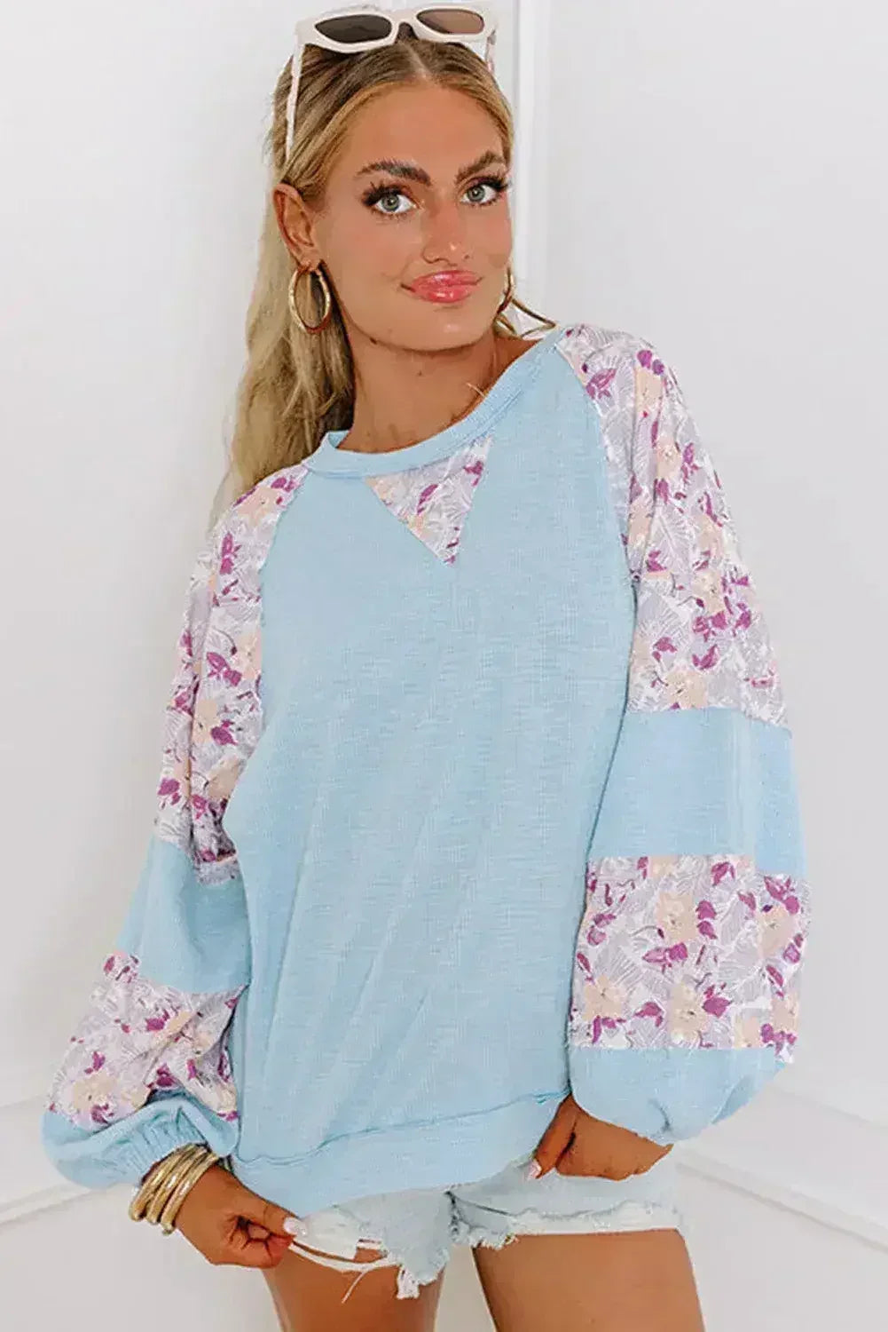 Floral Patchwork Blouse - Balloon Sleeve Top | Femstylo