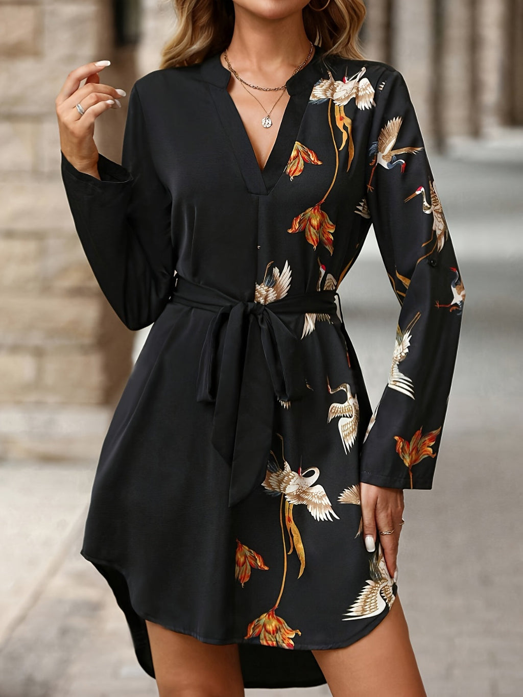 Black Printed Sleeve Mini Dress Elegant & Stylish Dress For Women Special Occasion Dress