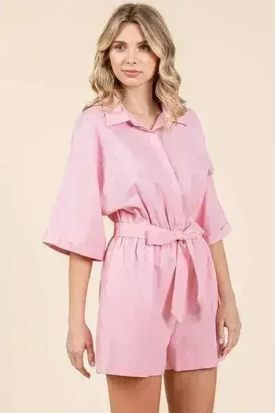 Tie Waist Half Sleeve Romper – Stylish Viscose-Linen Jumpsuit | Mittoshop – Femstylo